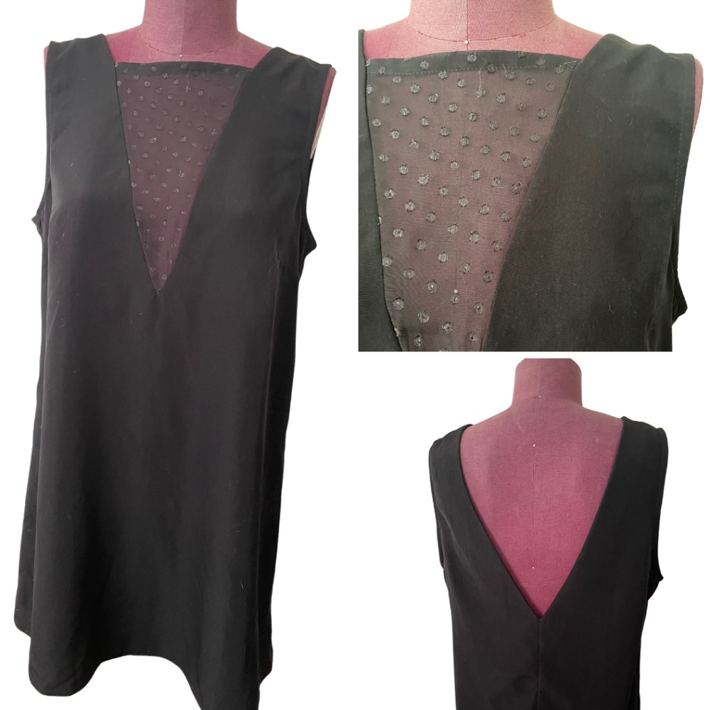 Black Swing Mini Dress with Mesh Polka Dot V-Neck - Never Worn - L / XL